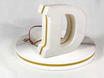 Licht des 2MM Stärke-Seiten-streift weißes Durchlauf-3D gelbe Kanal-Buchstabe-Dekoration ab
